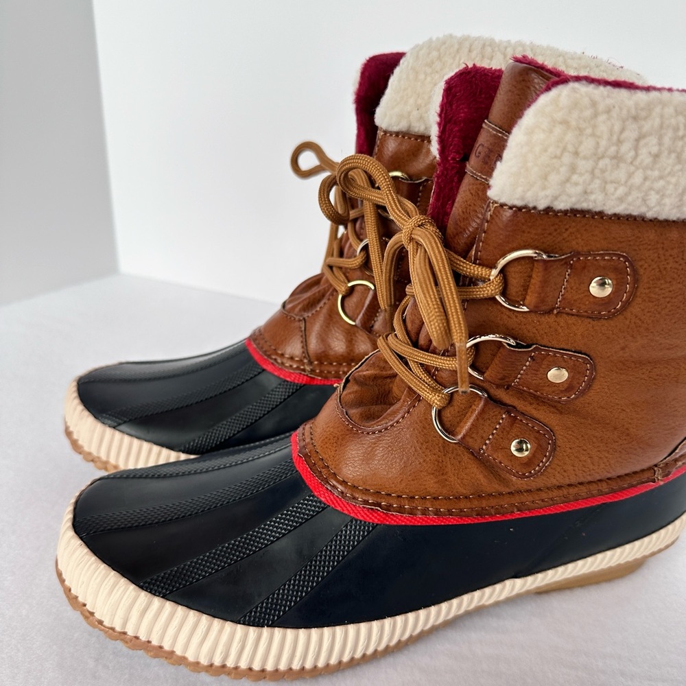 Tommy Hilfiger Twebonie Brown Leather Duck Winter Snow Boots Size 10 Women’s
